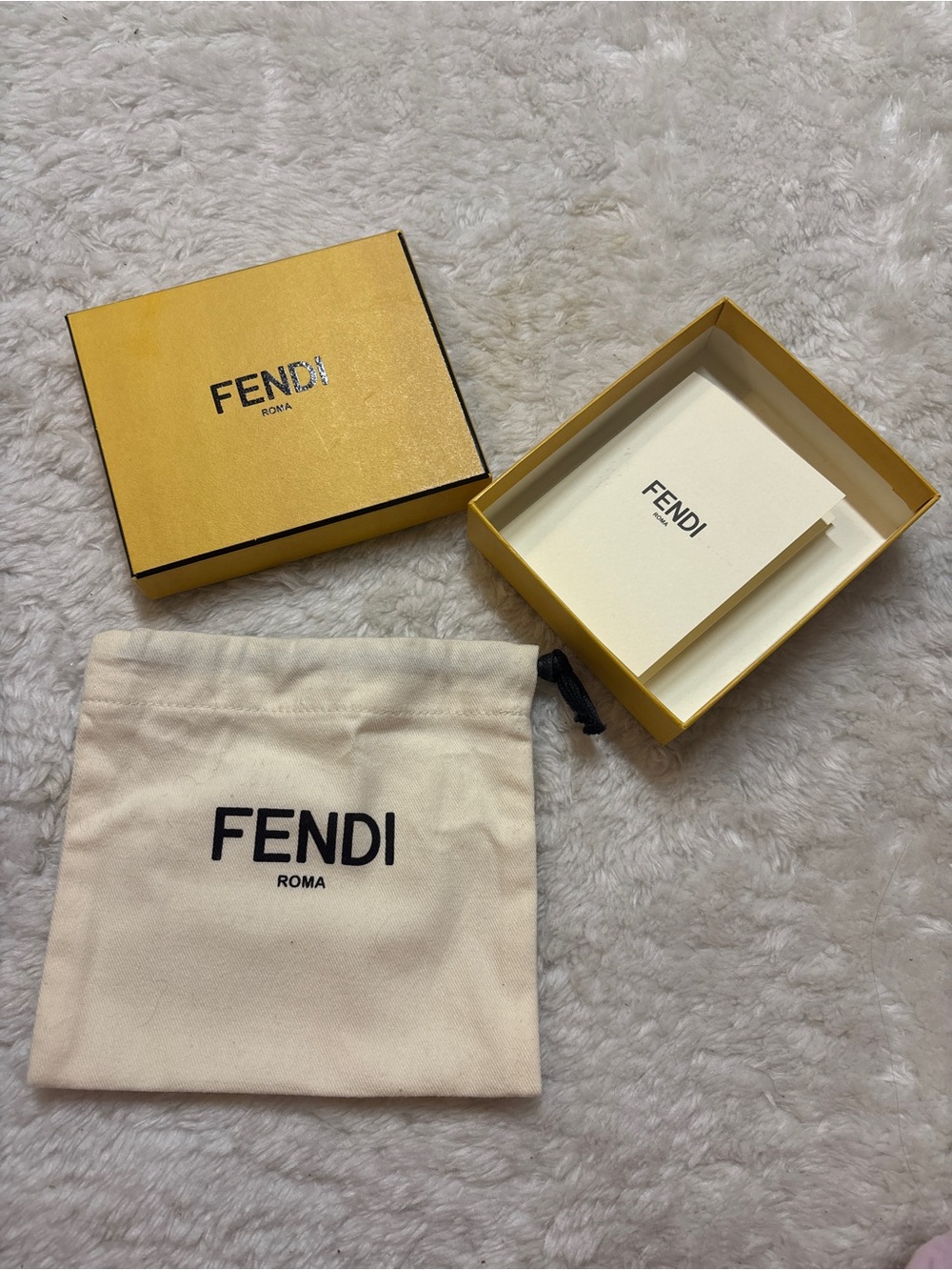 Authentic Fendi Yellow Gift Box with Cream Canvas Dust Bag
